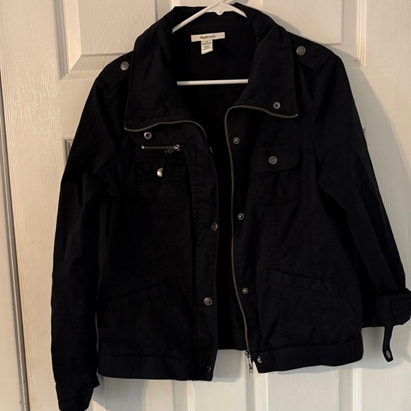 Style & Co Black Utility Jacket Size M Zip Snap Front Cotton Blend - Picture 2 of 6